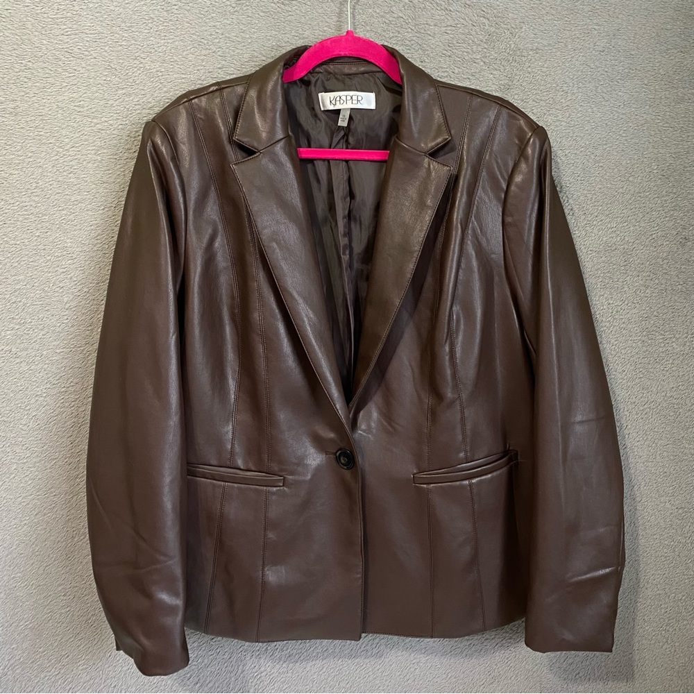 Kasper Women’s Holly Jacket Vegan Leather Size 16 Chocolate Brown